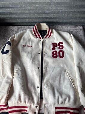 White & Red Letterman Jacket with PS 80 Patch